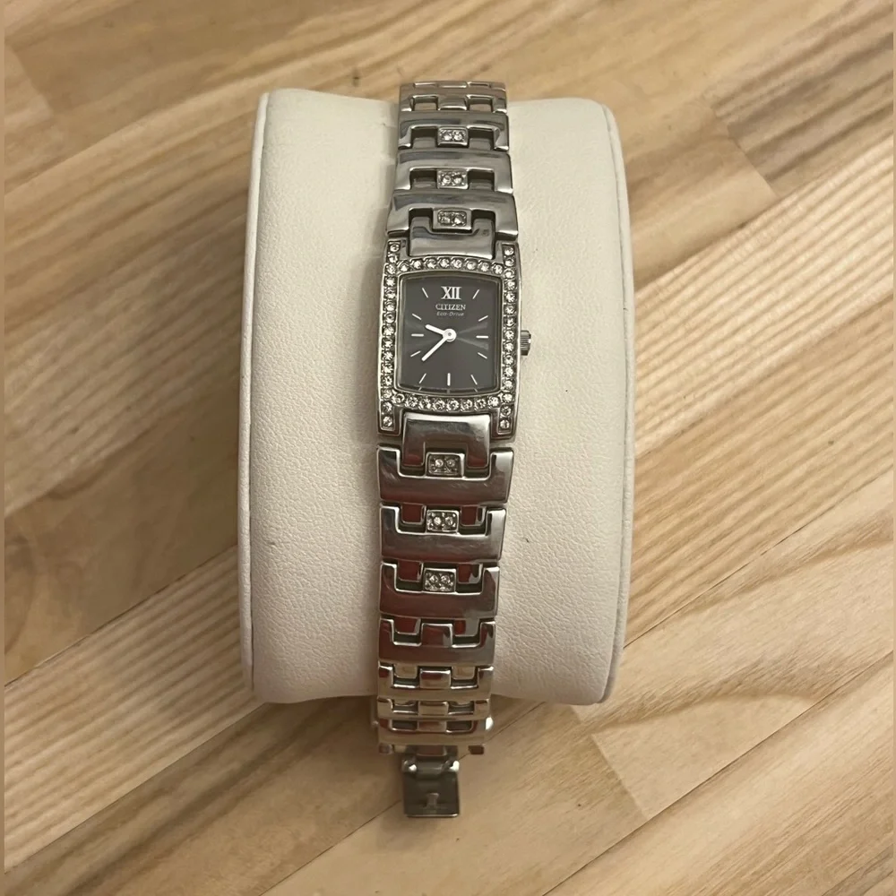 Citizen Eco-Drive Ladies Watch Crystal Black Dial Crystal and Stainless Bracelet